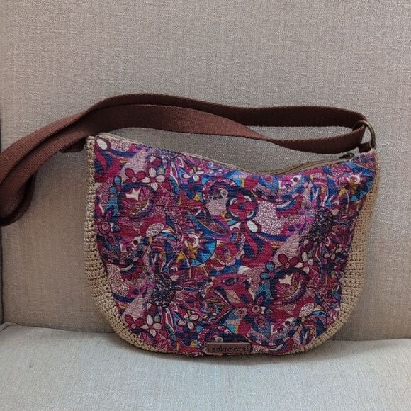 Sakroots Ryder Crochet Canvas Crescent Crossbody Shoulder Bag Boho Scandi Girl - Picture 2 of 13